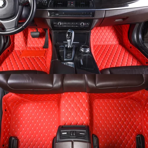 Red Leather Car Mats Set